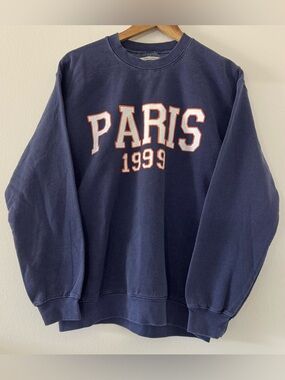 Anthropologie Roam City Paris Blue Sweatshirt Size XS Oversized Fit EuroSummer